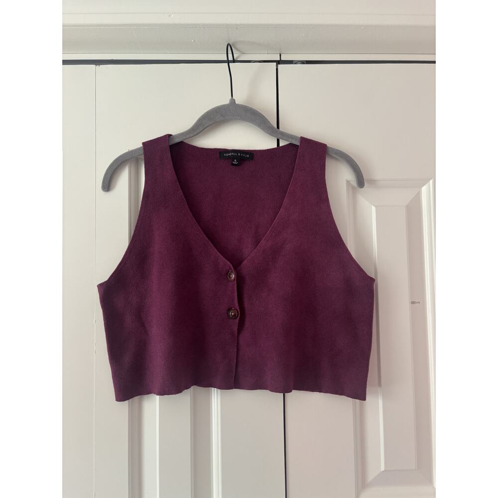 Kendall & Kylie Purple Cropped Button Down Sweater Vest S - Picture 2 of 7